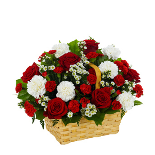 Basket beautiful Red and white flowers