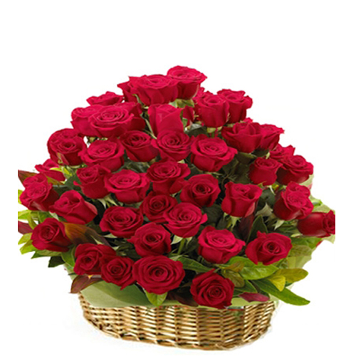 BASKET OF RED ROSES