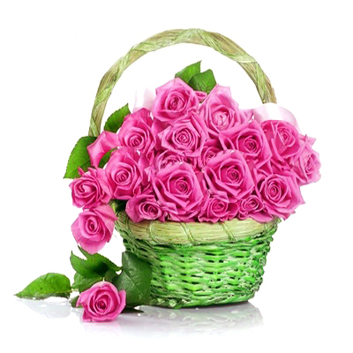 21 Pink Roses Basket