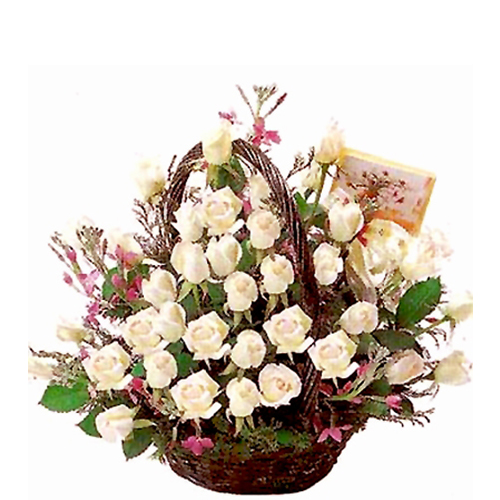 Basket of 25 White Roses