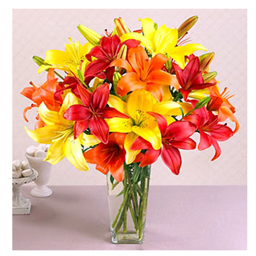 Dozen Lilies in Vase