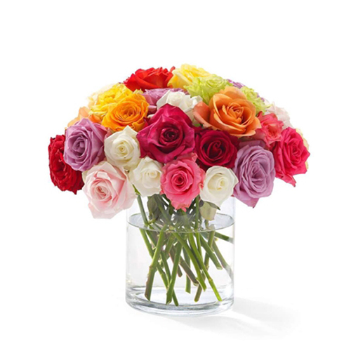 Dozen Roses In Glass Vase