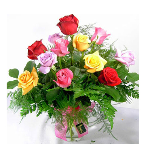 Multi Color Roses in Vase