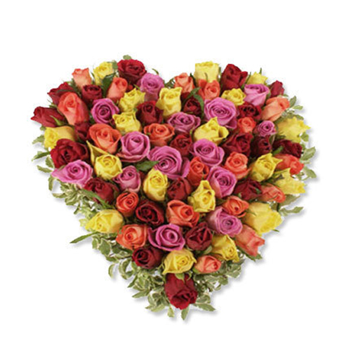 Heart shape arrangement of 50 Mix Roses
