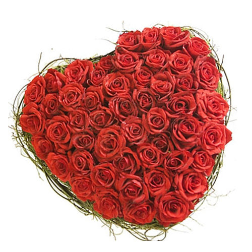 Heart Shape Arrangement of 70 Red Roses