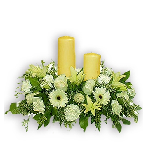 Arrangement of White Flowers With Candles
