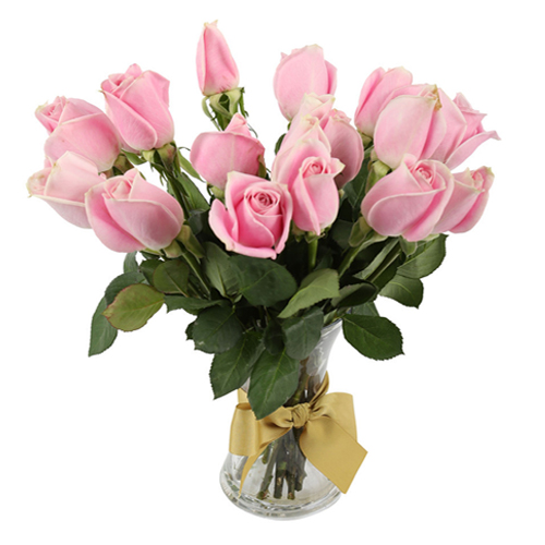 Exotic 15 Pink Roses Vase