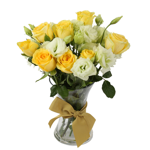 Yellow and White Roses Vase
