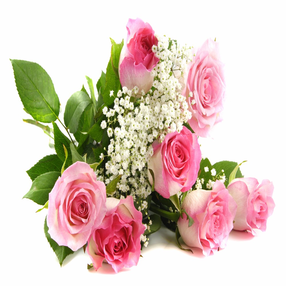 7 Pink Roses Hand Bunch