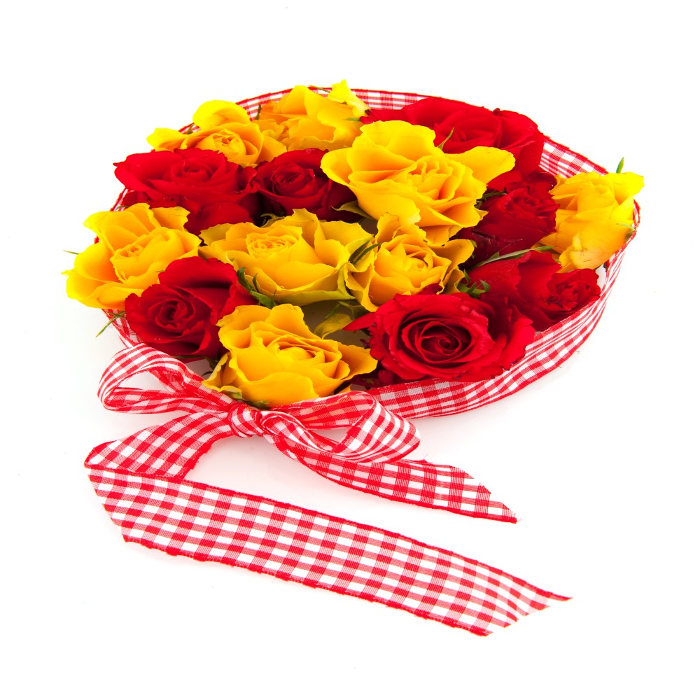 Fifteen Red And Yellow Roses Bouquet