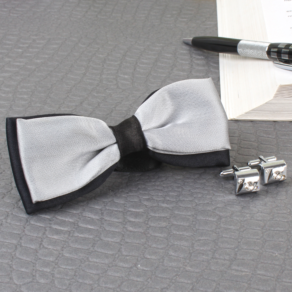 Micro Jacquard Bow Tie with Silver Cufflink