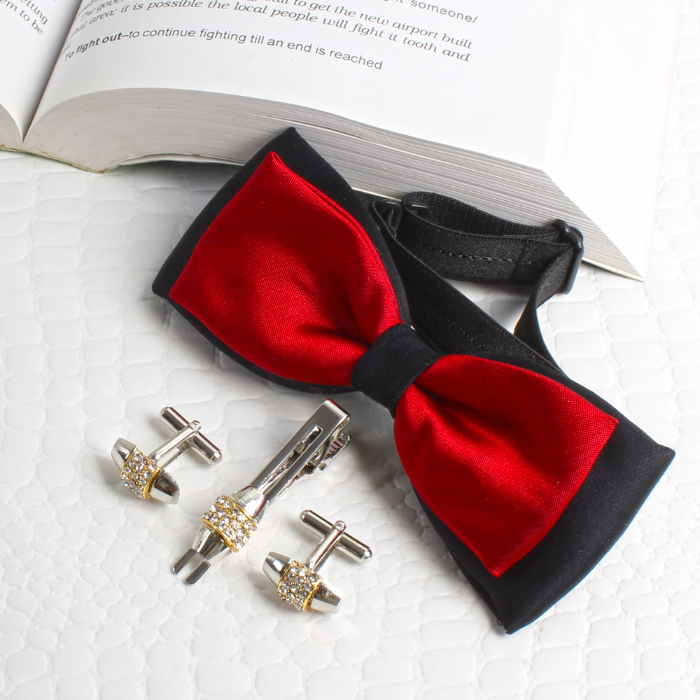 Bow Tie with Cufflink and Tie Pin Combo