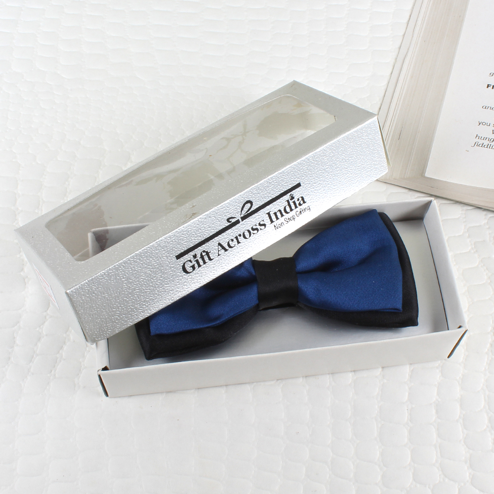 Navy Blue Micro Jacquard Bow Tie with Golden Cufflink