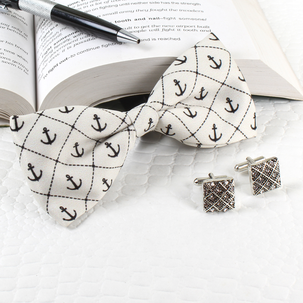 Anchor Polyester Suede Bow with Cufflinks