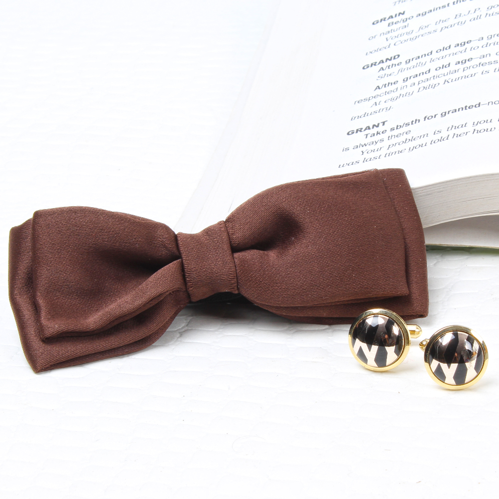 Polyester Brown Bow Tie and Cufflink Set