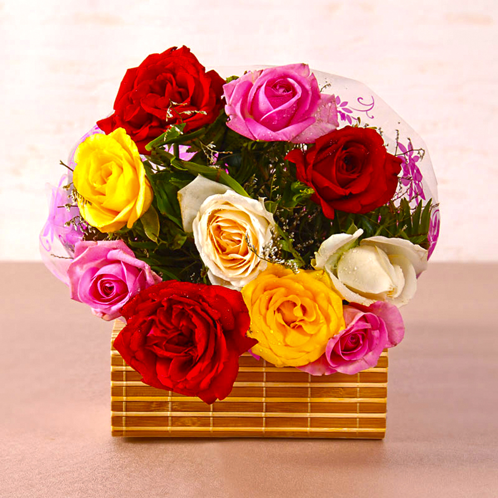 Hand Bouquet of Dozen Multi Roses