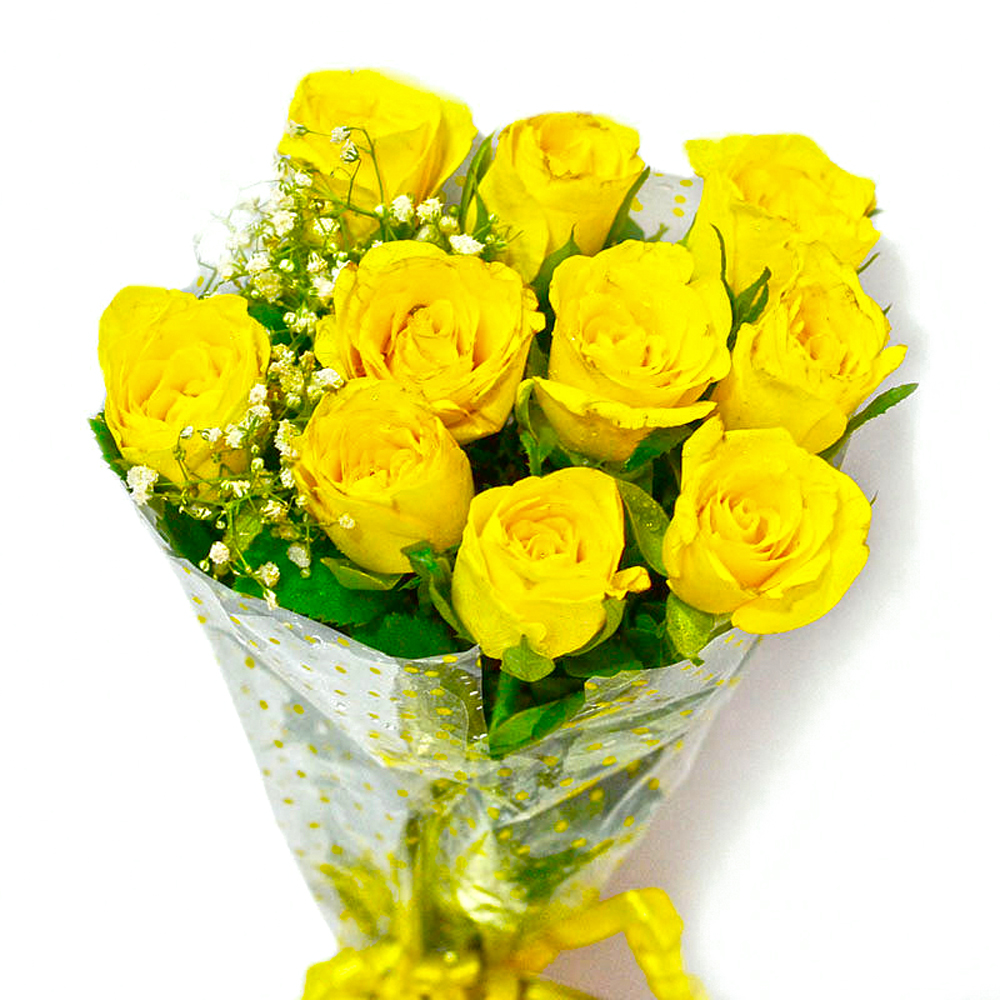 Ten Yellow Roses Hand Tied Bouquet