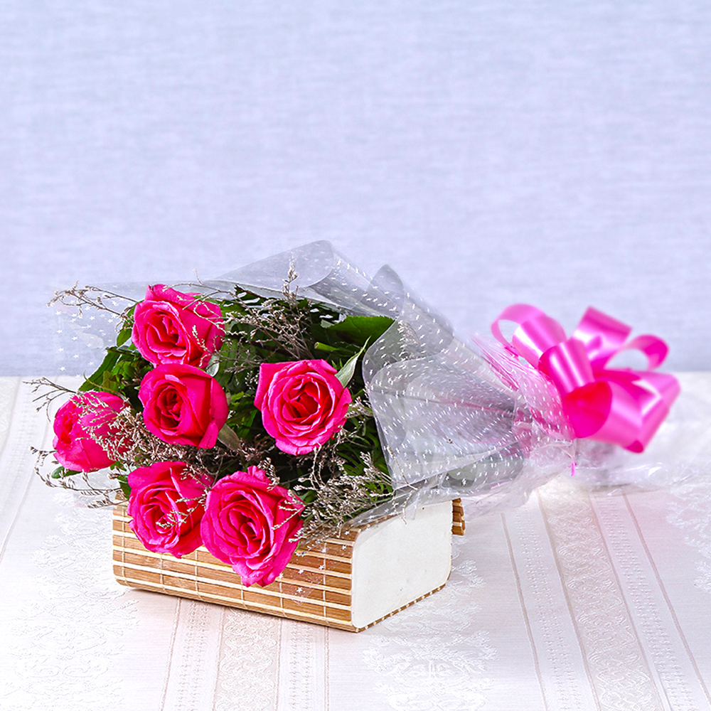 Six Pink Roses Bouquet
