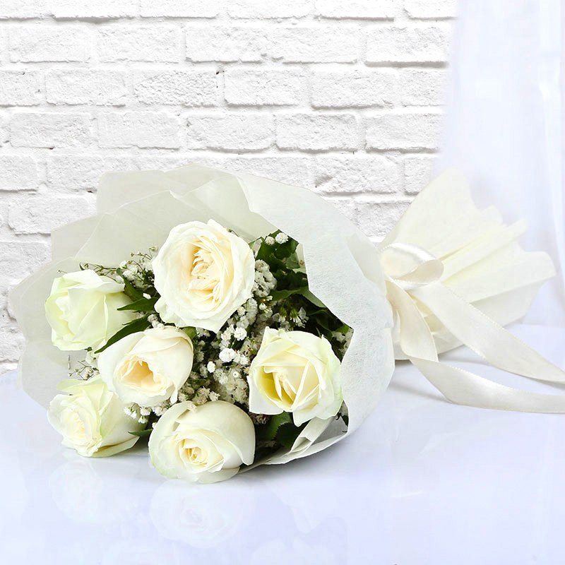 Six White Roses Bouquet