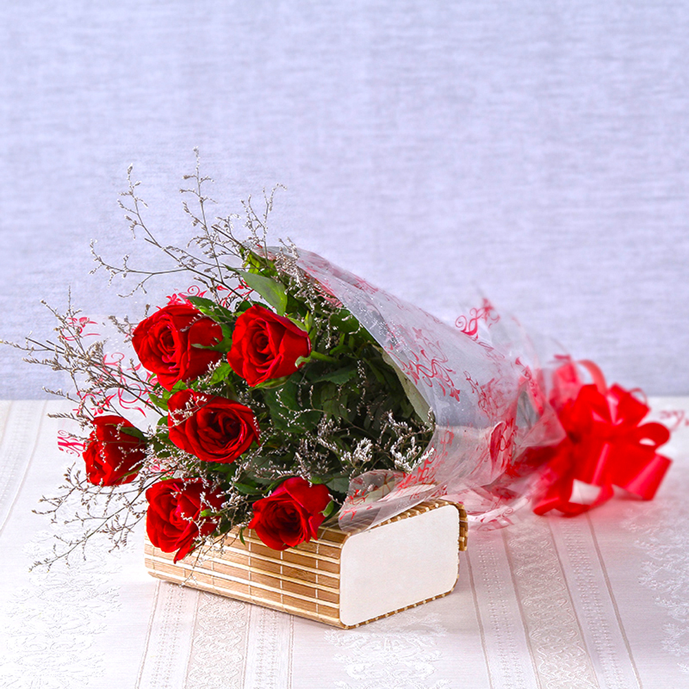 Six Romantic Red Roses Bouquet