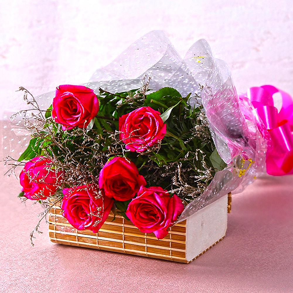 Bouquet of Six Pink Roses For your Loved Ones