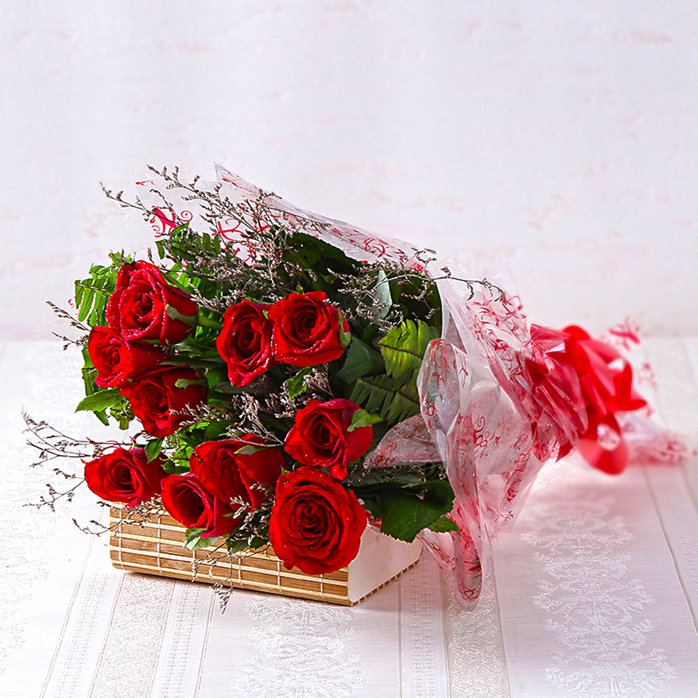 Bouquet of Ten Long Stemmed Red Roses