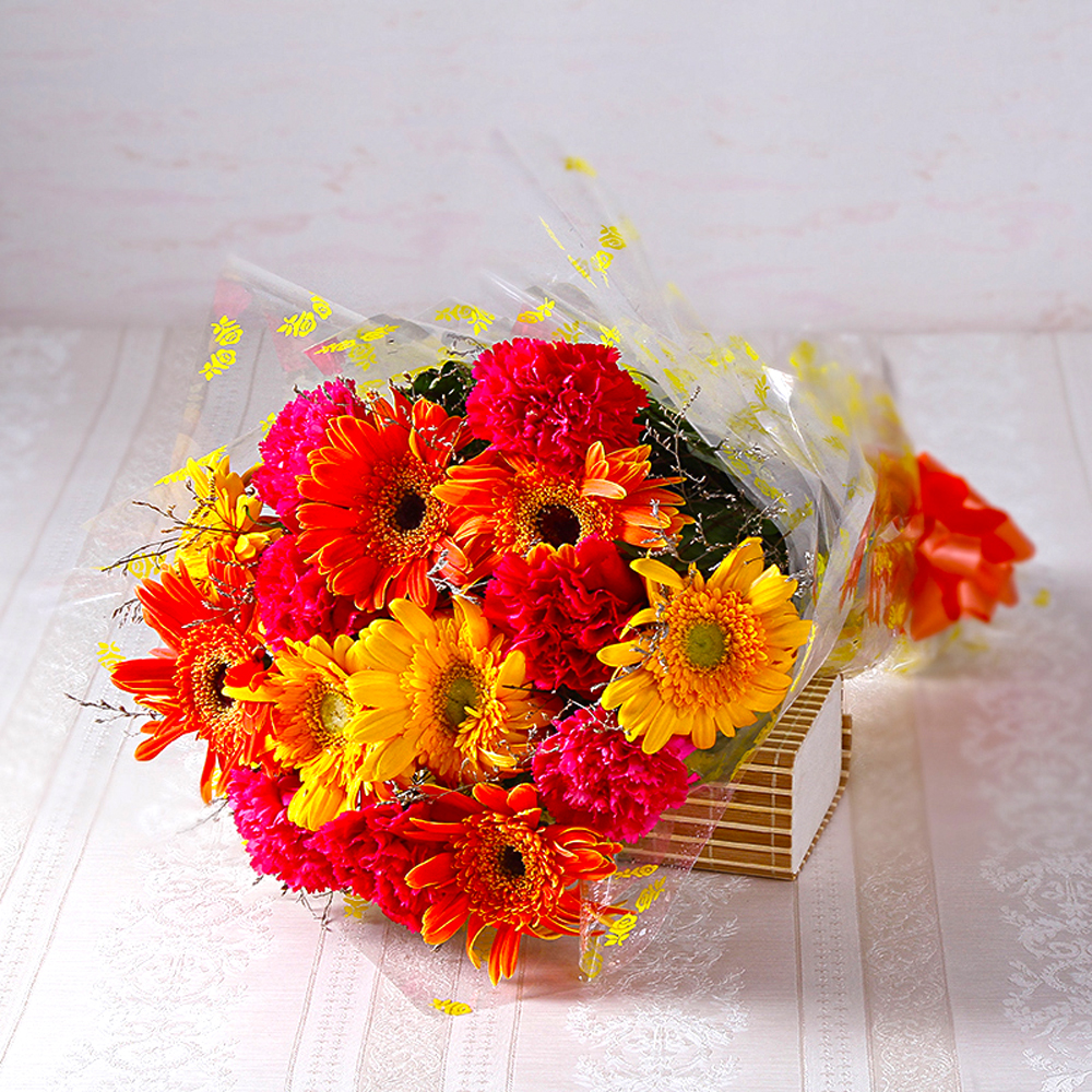 Bouquet of Bright Colour Carnations and Gerberas