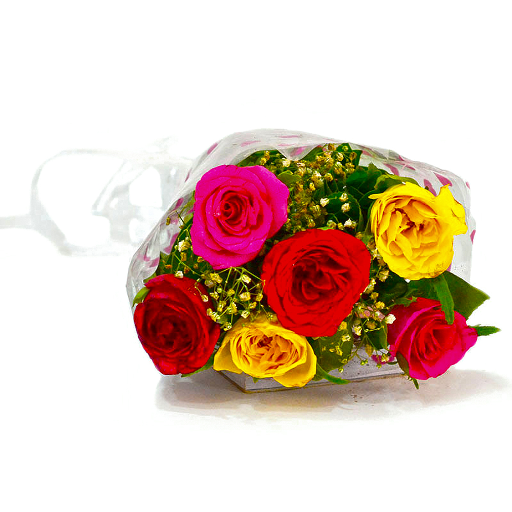 Six Stem of Colorful Roses Bunch
