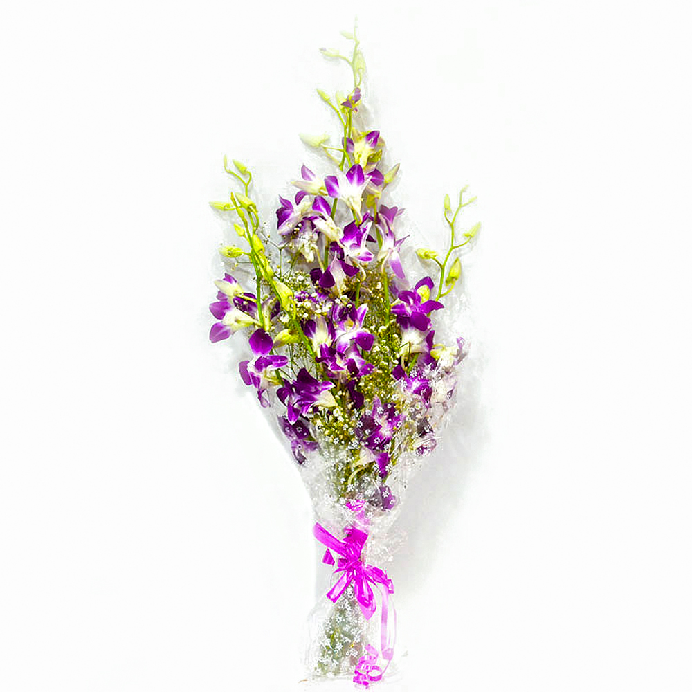 Six Exotic Purple Orchid Bouquet