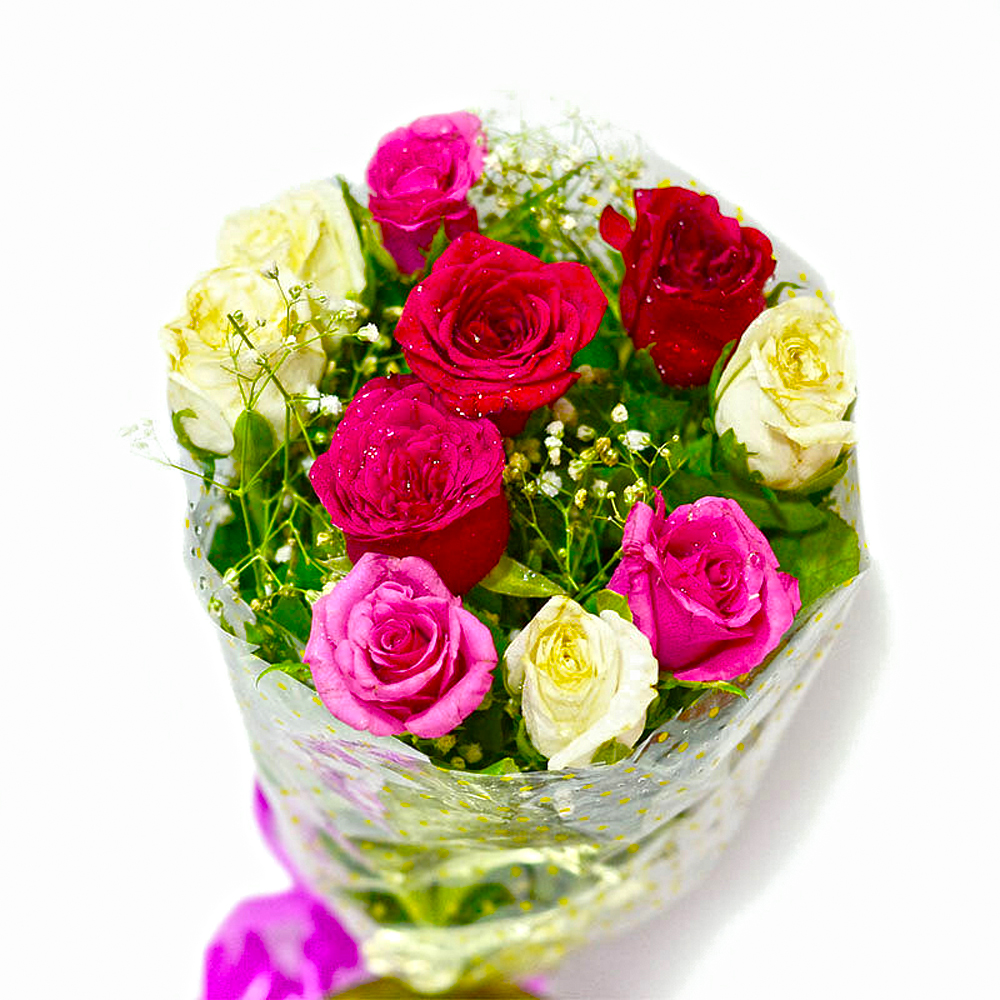 Ten Stems of Mix Color Roses Bouquet