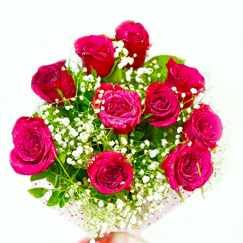 Ten Pink Colour Roses Hand Tied Bunch