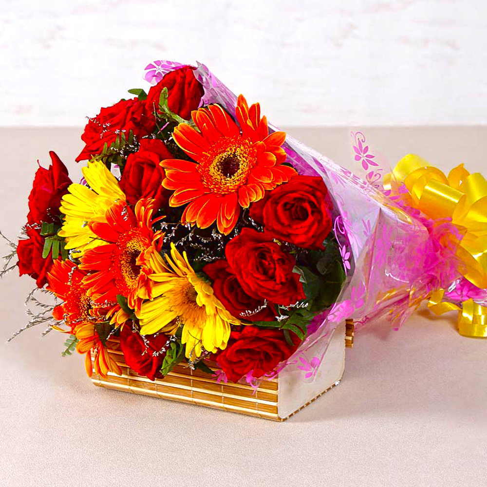 Bouquet of Red Roses and Gerberas