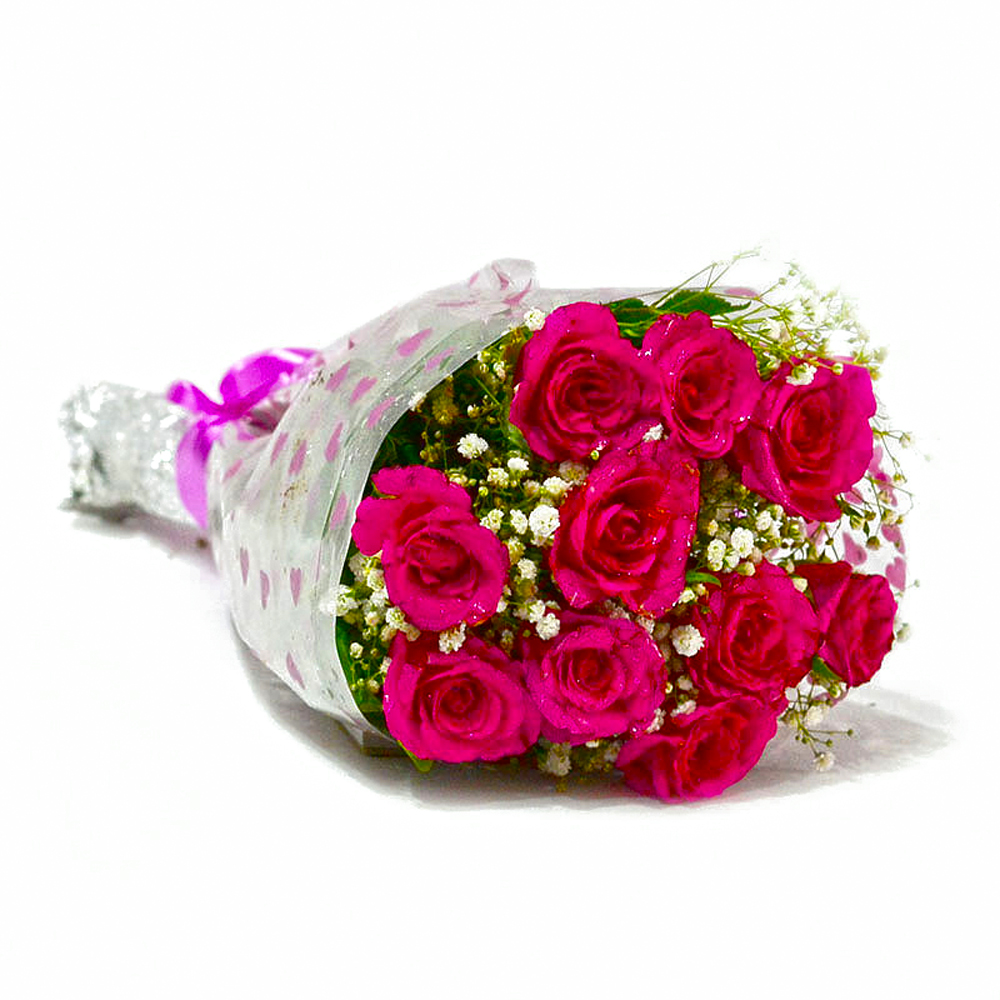 Fresh Ten Pink Roses Bunch