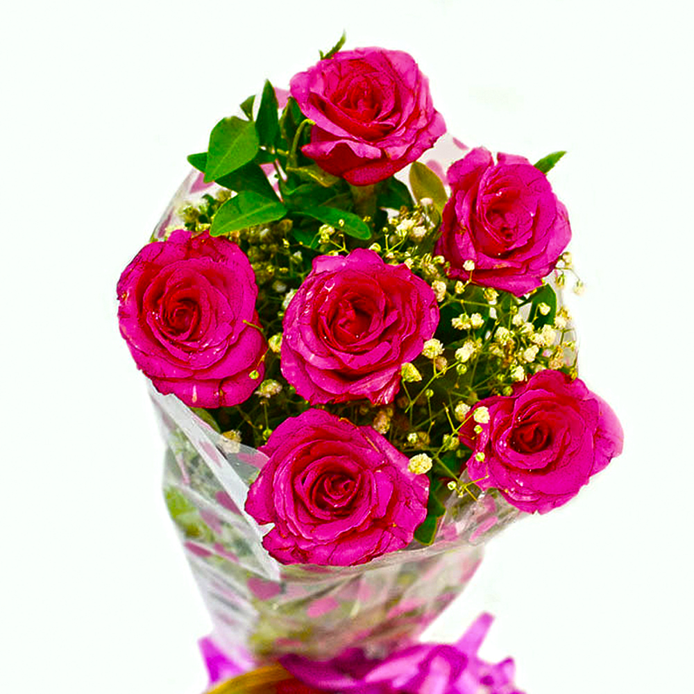 Fresh Six Pink Roses Bunch