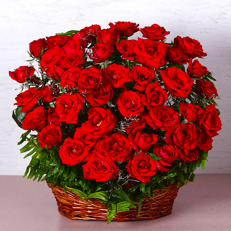 Basket of Fifty Red Roses