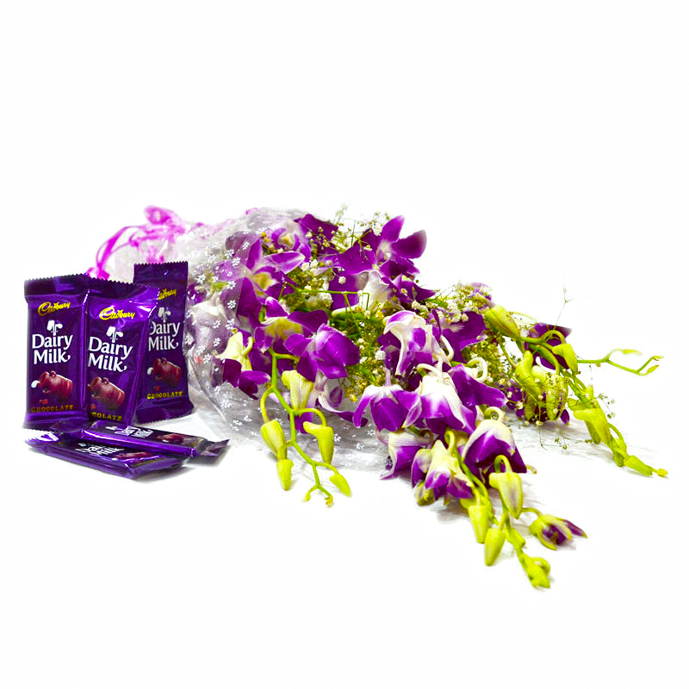 6 Purple Orchid with Cadbury Dairy Milk Chocolate Bars
