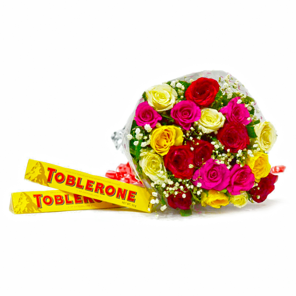 Bunch of Twenty Mix Roses with Toblerone Chocolate Bars