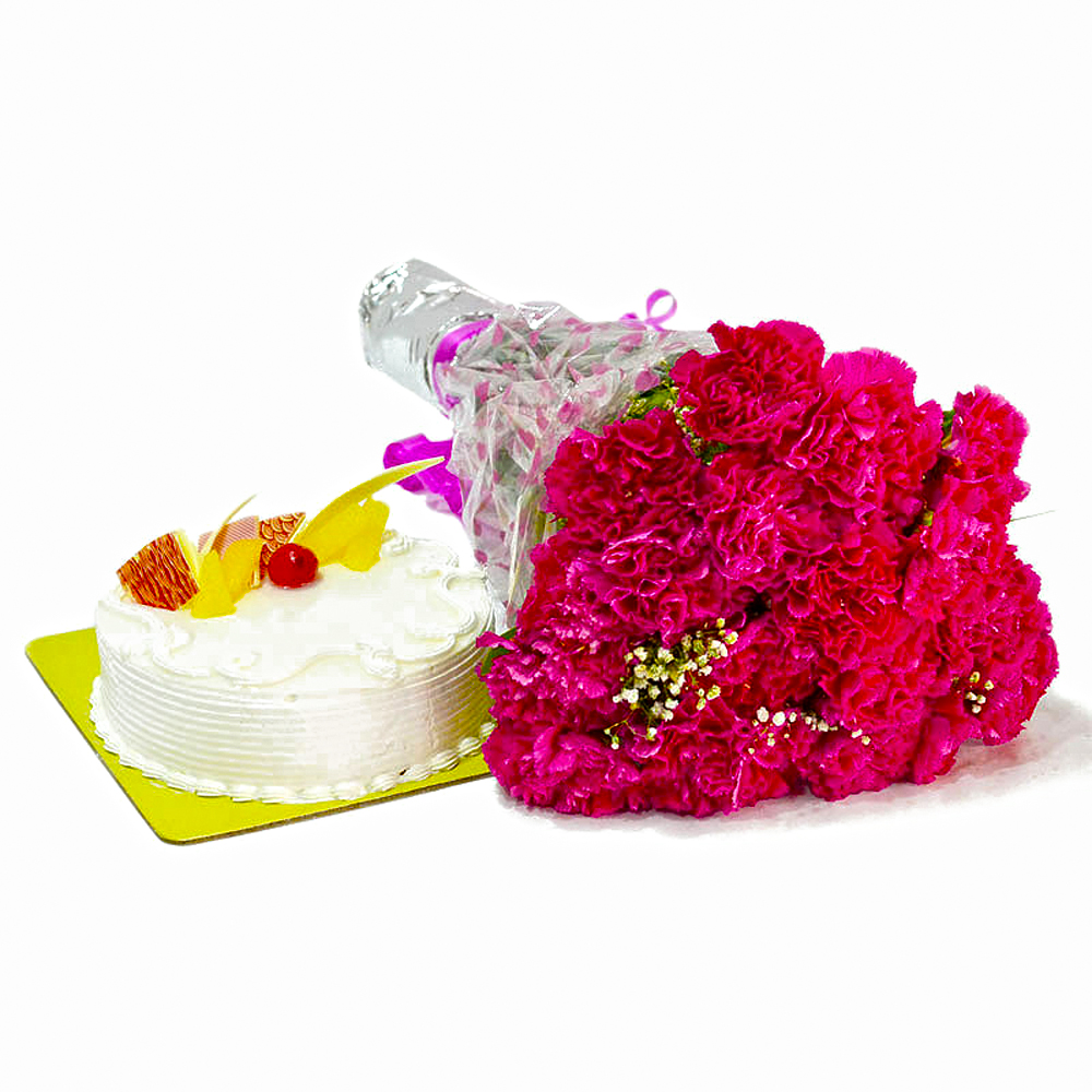 Carnation Flowers and Cake for Birthday Gifts