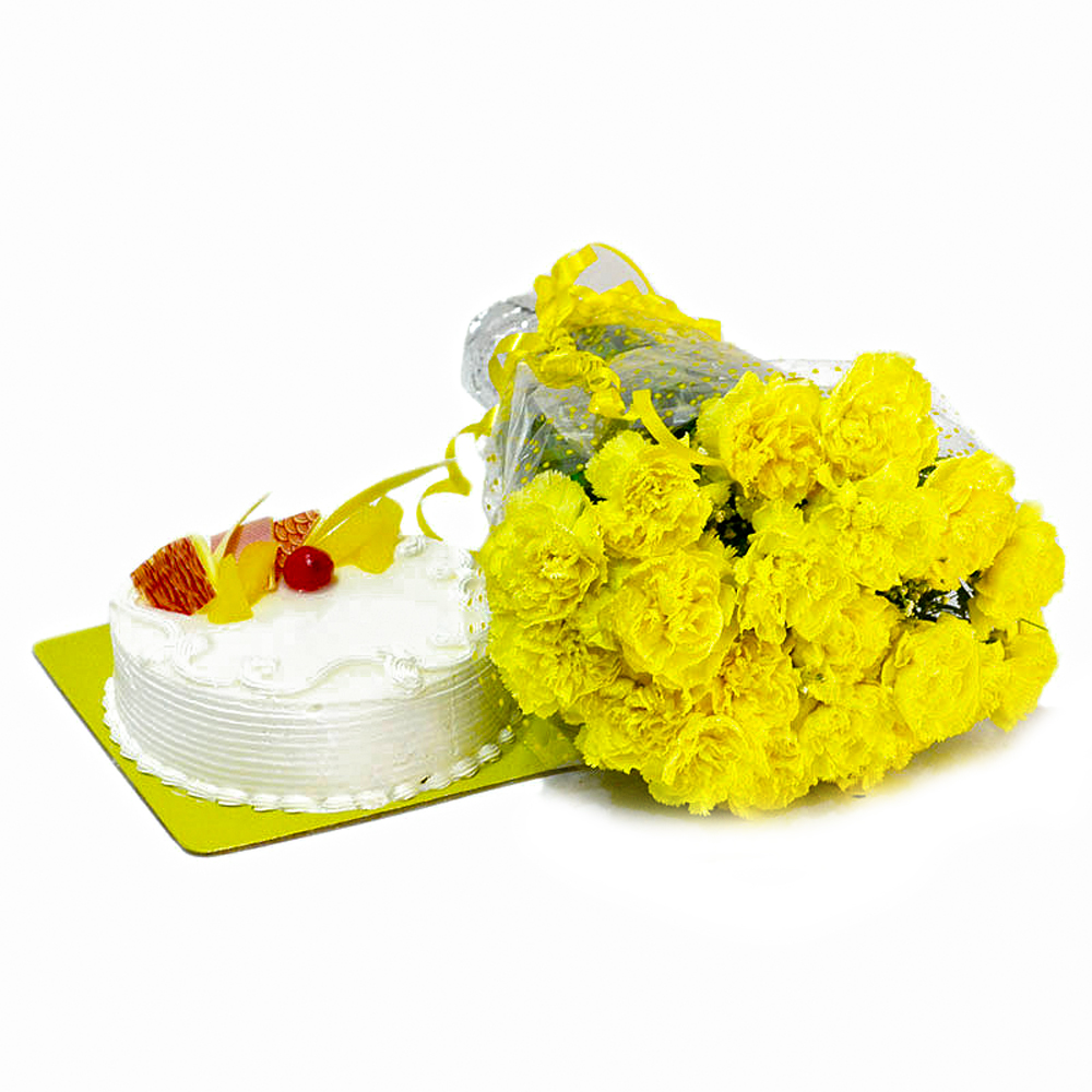 Yellow Carnations and Pineapple Cake