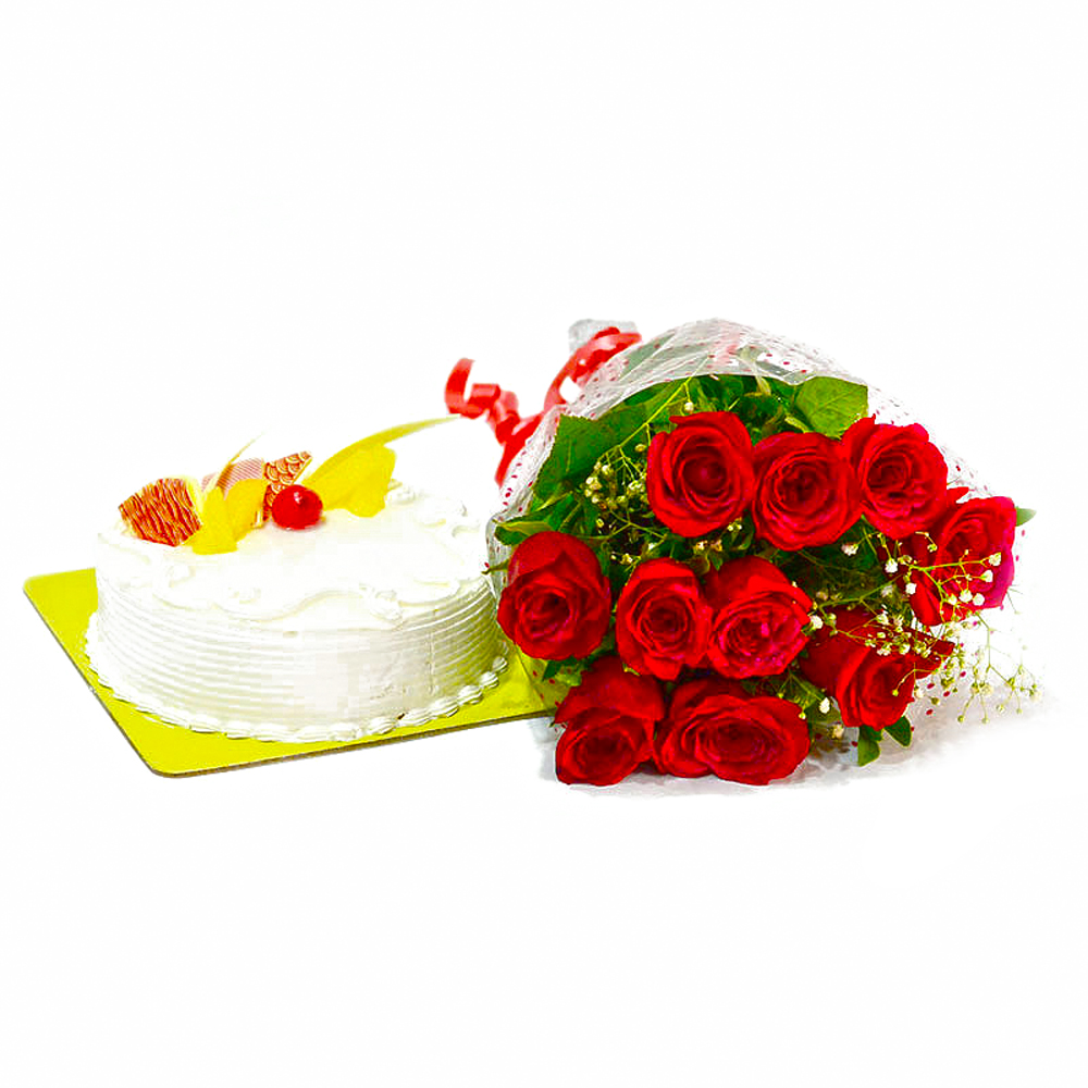Pineapple Cake and Romantic Red Roses