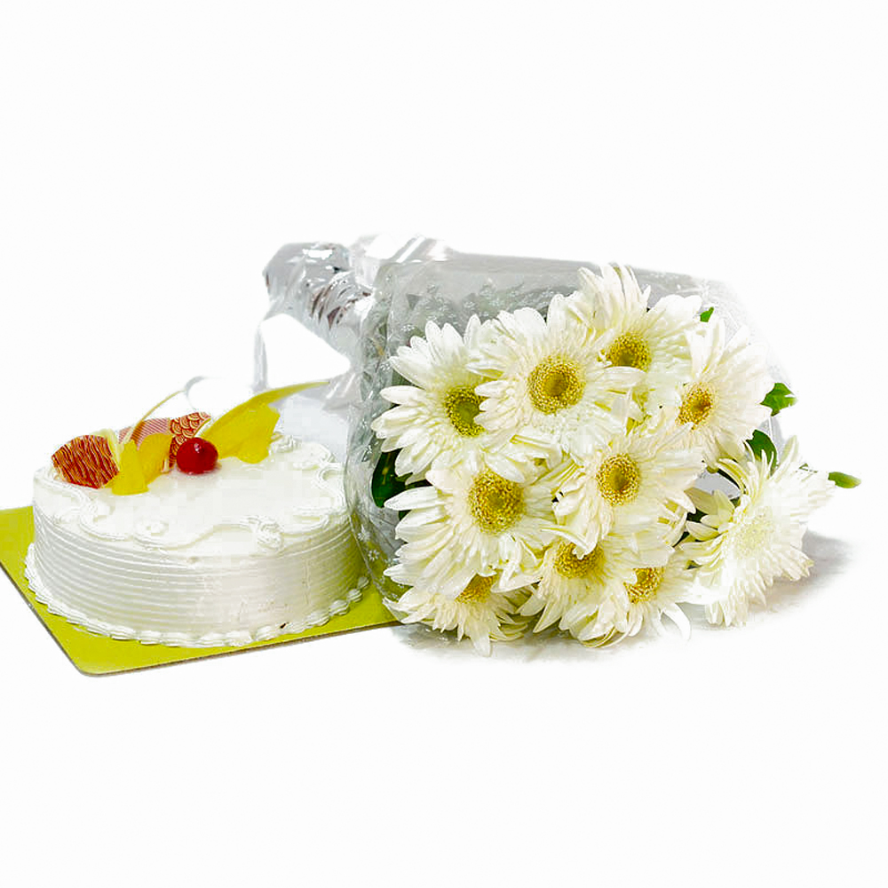 Pineapple Cake and White Gerberas Bunch