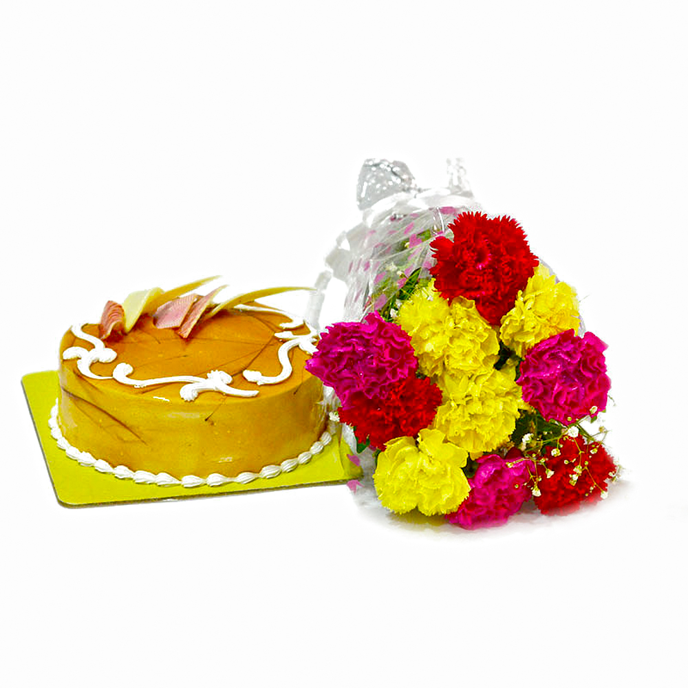 Combo of Assorted Carnations with Butterscotch Cake