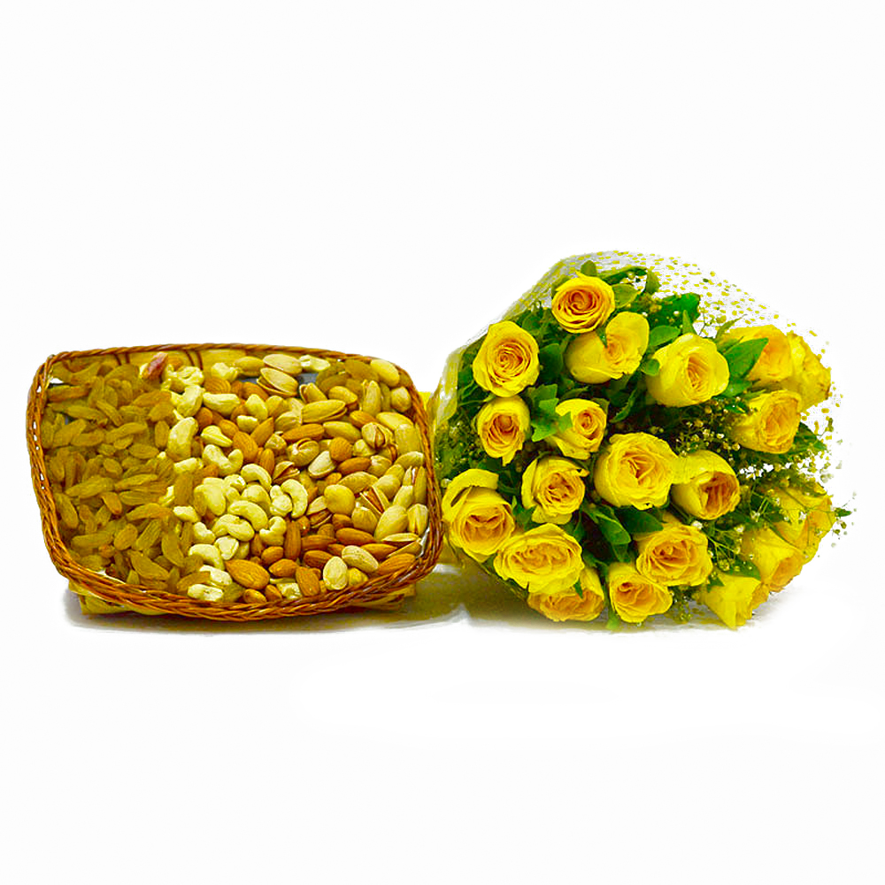 Friendship Yellow Roses Bouquet with Assorted Dry fruits