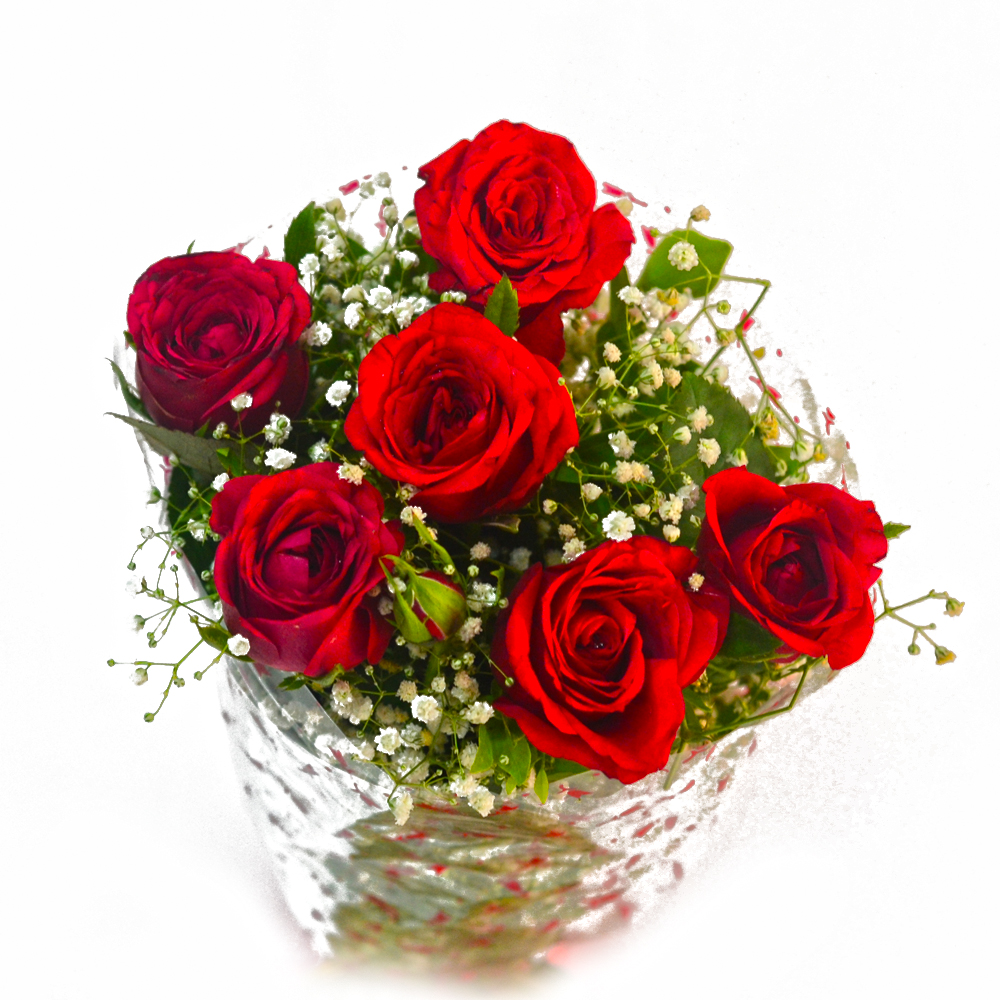 Fresh Six Red Roses Hand Bunch
