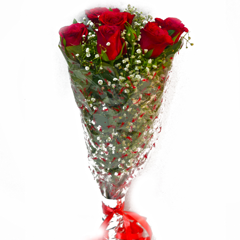 Fresh Six Red Roses Hand Bunch