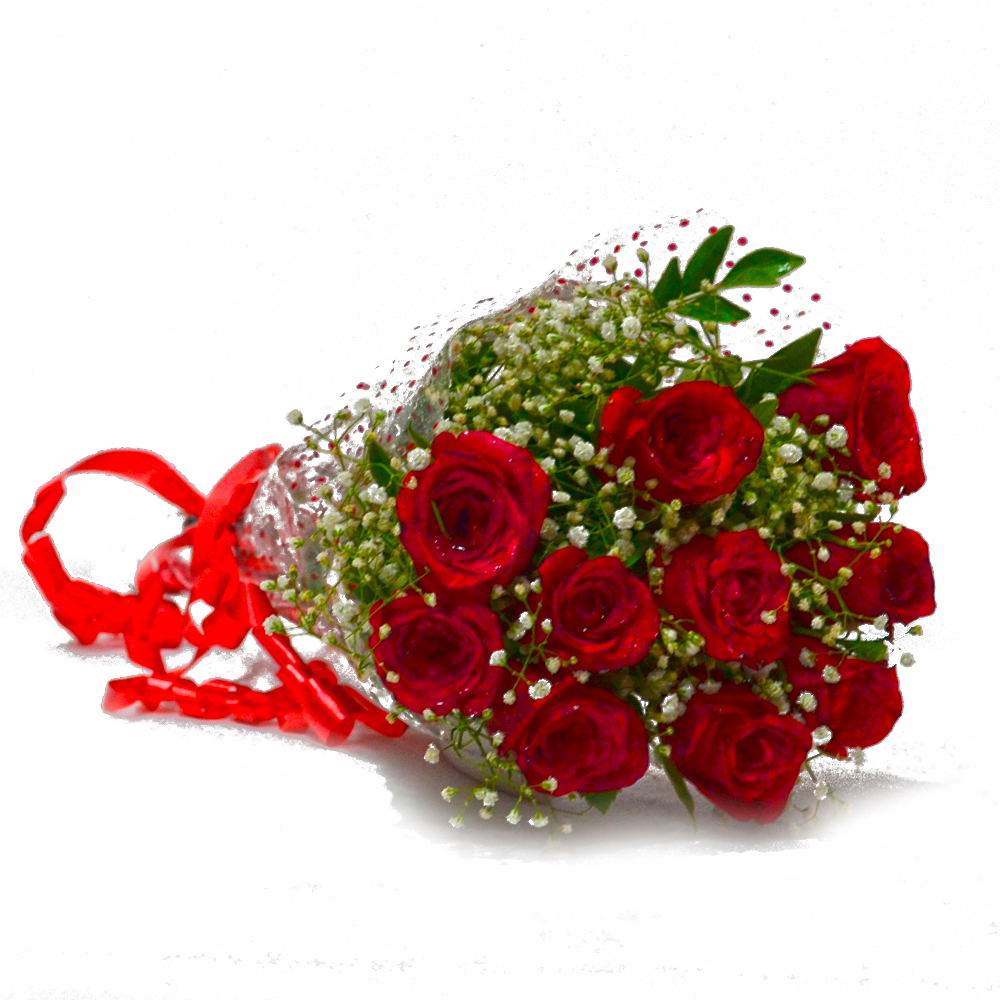 Ten Red Roses Hand Tied