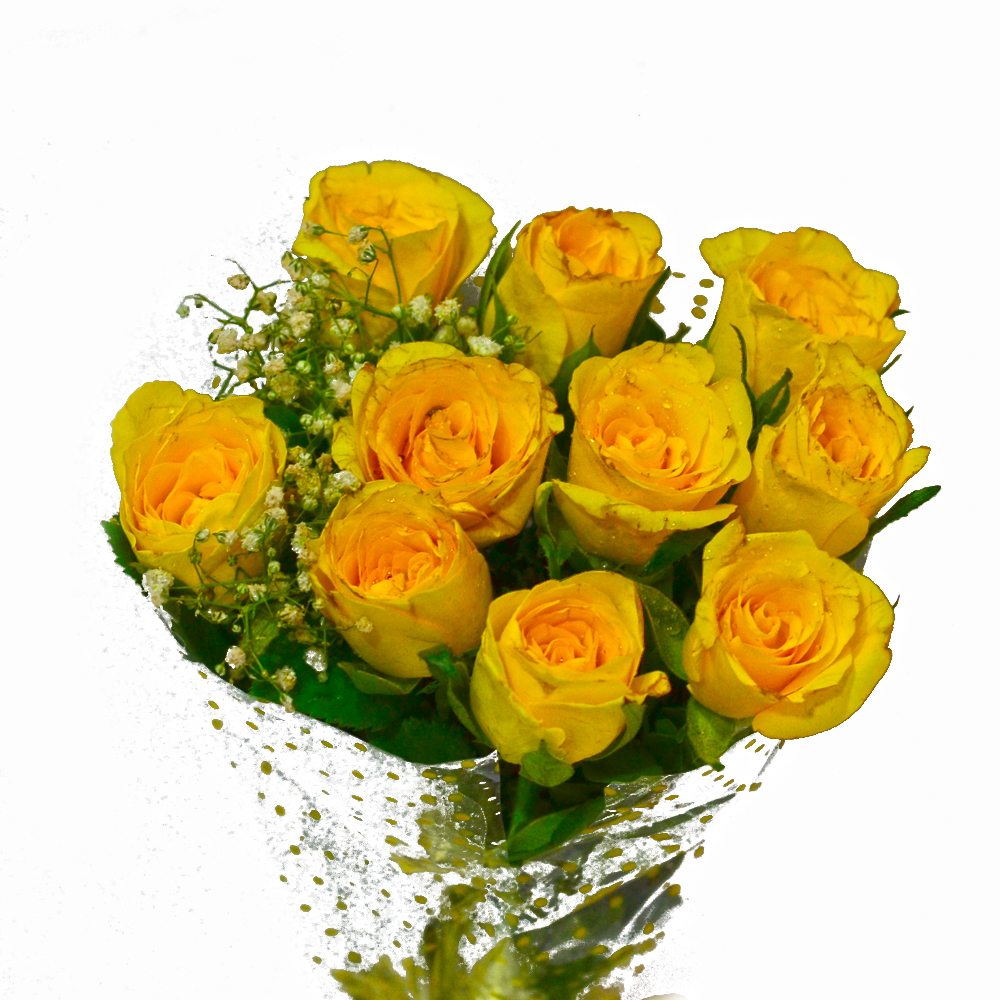 Ten Yellow Roses Hand Tied