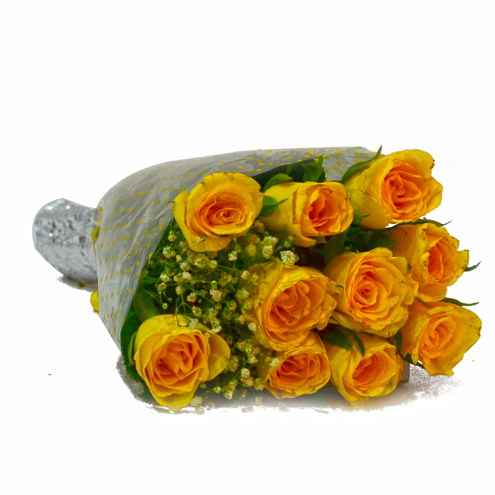 Ten Yellow Roses Hand Tied