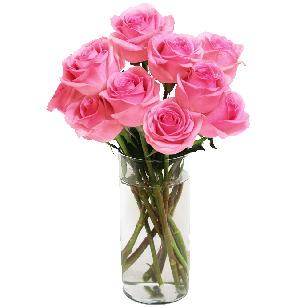 Glass Vase of Pink Roses