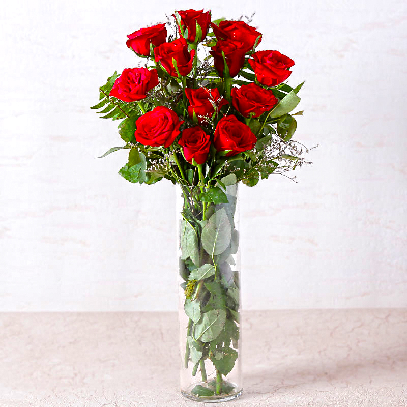 Vase of Dozen Red Roses
